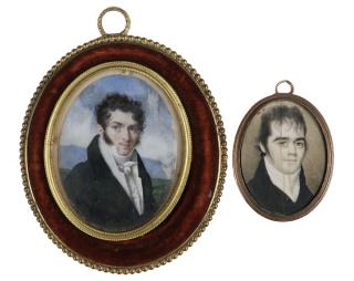 Appraisal: MINIATURE PORTRAITS ON IVORY Oval Portraits of Gentlemen on Ivory