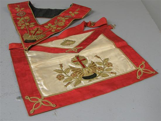 Appraisal: Masonic sash and apron embroidered with swans crosses and foliage