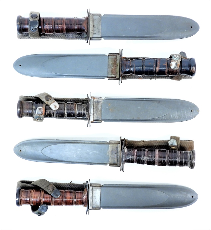 Appraisal: FIVE U S N MARK II FIGHTING KNIVES United States