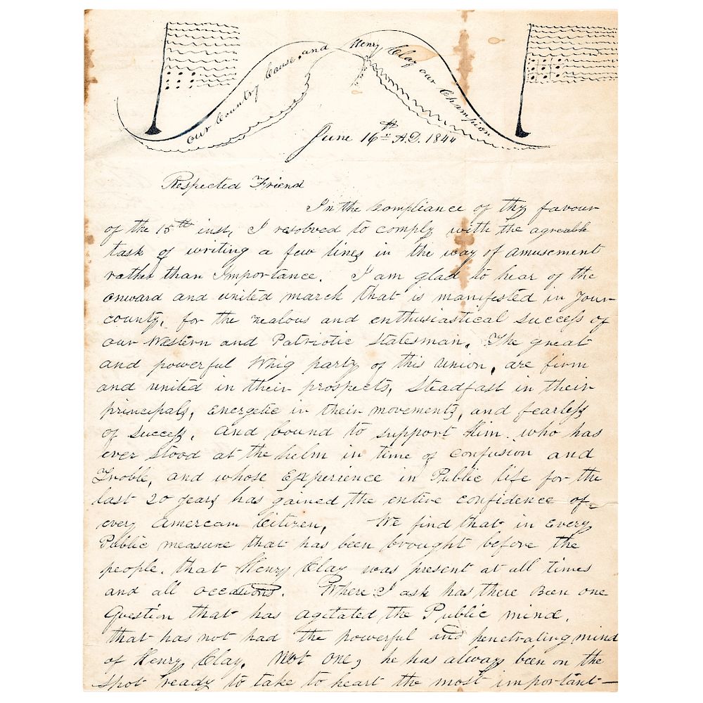 Appraisal: -Dated Henry Clay For President Content Highly Illustrated Patriotic Letter