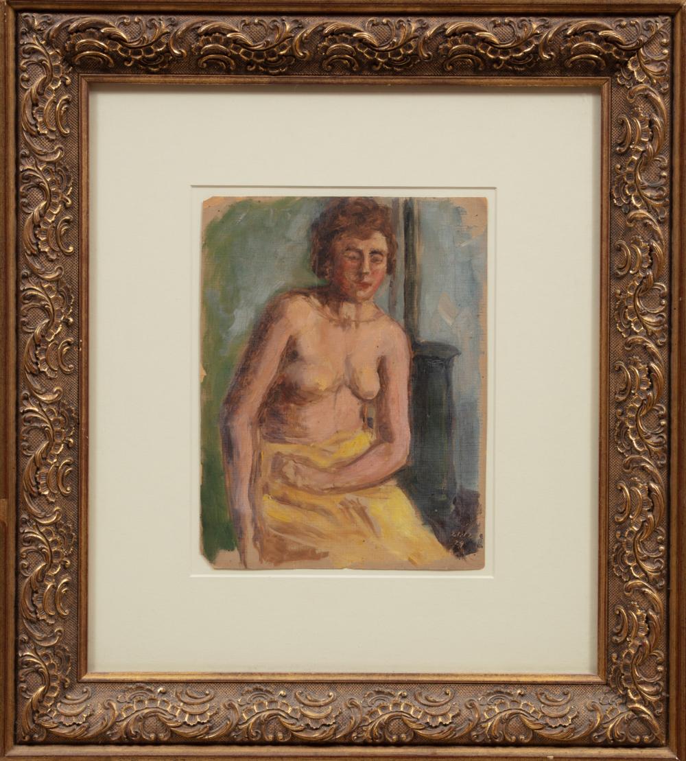 Appraisal: CONTINENTAL SCHOOL Continental School Seated Nude oil on paper dated