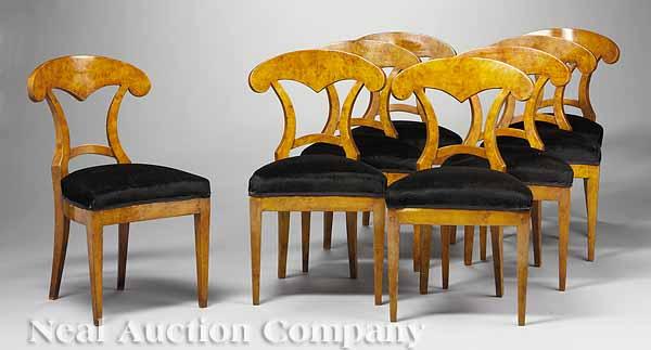 Appraisal: A Set of Eight Biedermeier-Style Birdseye Maple Dining Chairs each