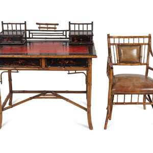 Appraisal: A Victorian Aesthetic Bamboo Desk and Chair EARLY TH CENTURY