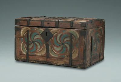 Appraisal: Iron mounted painted wooden box hinged lid x - x