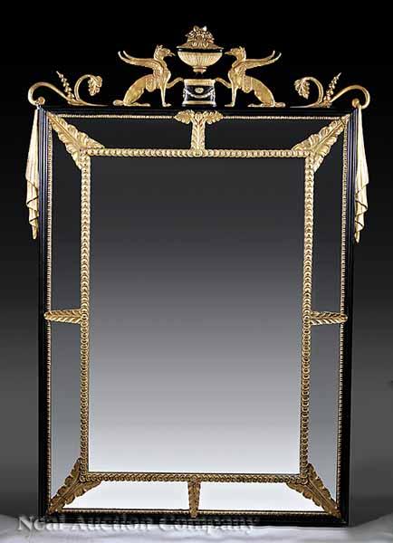 Appraisal: A Neoclassical-Style Carved Giltwood Gesso and Ebonized Mirror probably mid-