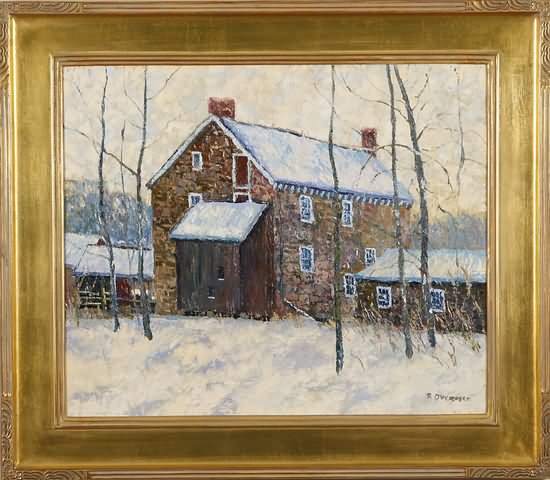 Appraisal: Stover-Myers Mill winter scene oil on canvas x SLR R