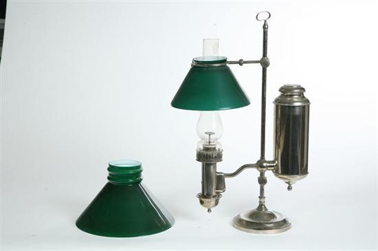 Appraisal: STUDENT LAMP Nickle plated lamp marked Imperial Cased green shade