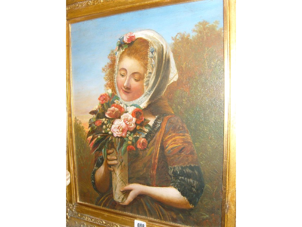 Appraisal: A Victorian oil on board of a country girl with