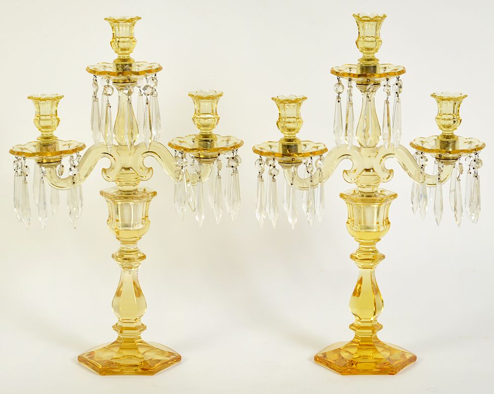 Appraisal: Pr Heisey 'Old Williamsburg' Sahara Candelabras Pair of Sahara yellow