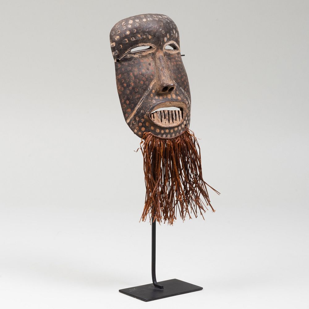 Appraisal: Bini Ndaaki Painted Wood and Reed Mask Nigeria Marked with