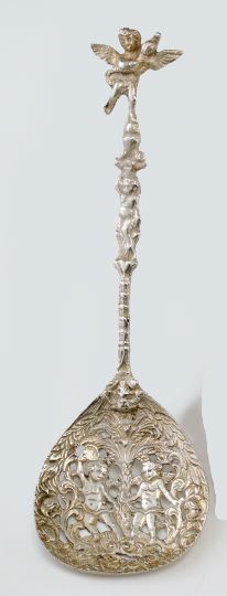 Appraisal: Florentine Silver Pierced Bowl Serving Spoon first quarter th century