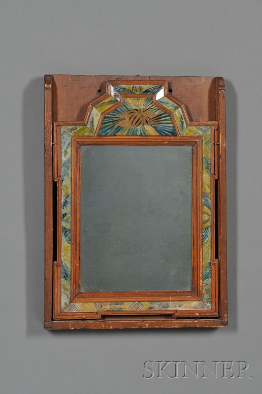 Appraisal: Reverse-painted Glass Courting Mirror in Box northern Europe late th