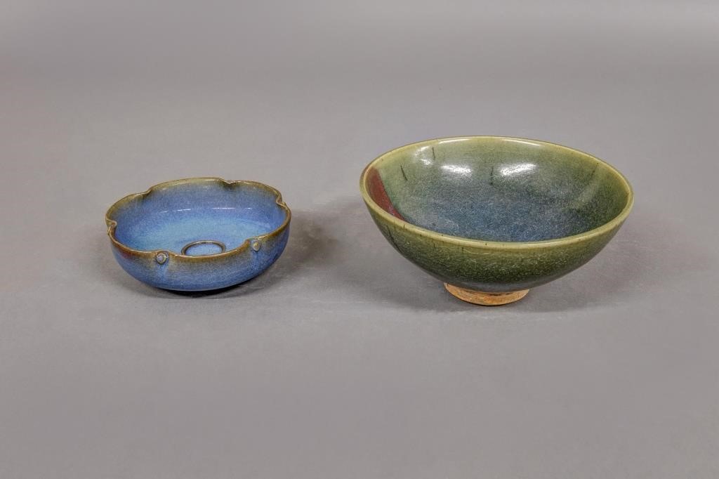 Appraisal: Two Asian pottery glazed bowls Largest h x d