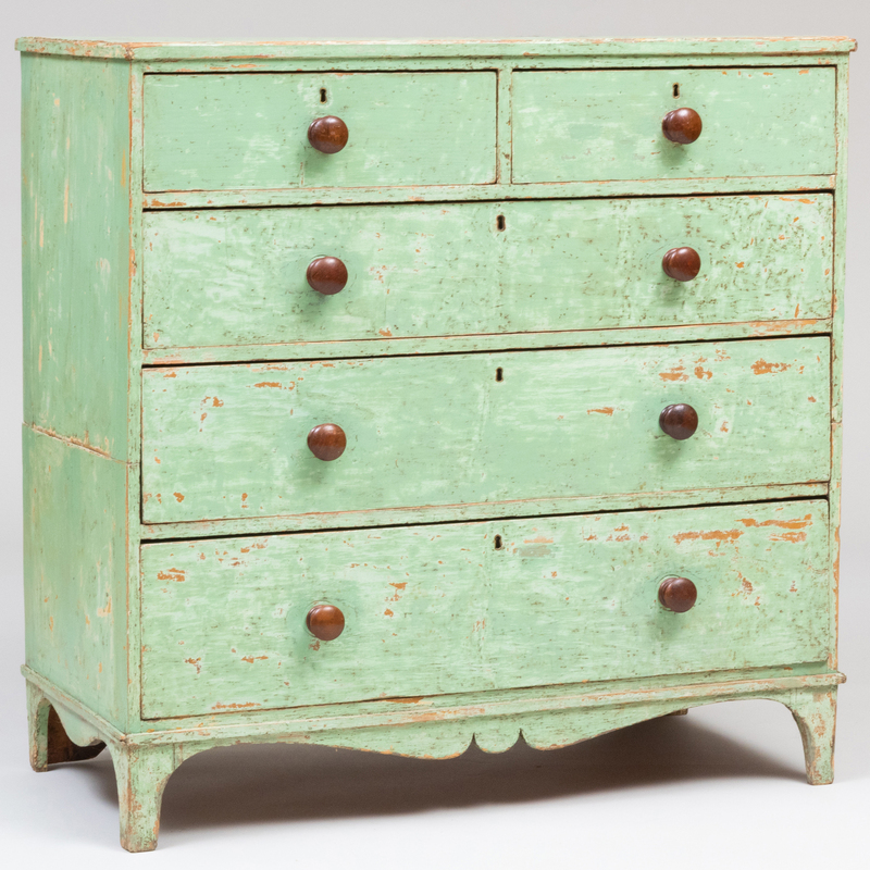 Appraisal: EARLY VICTORIAN GREEN PAINTED PINE CHEST OF DRAWERS x x