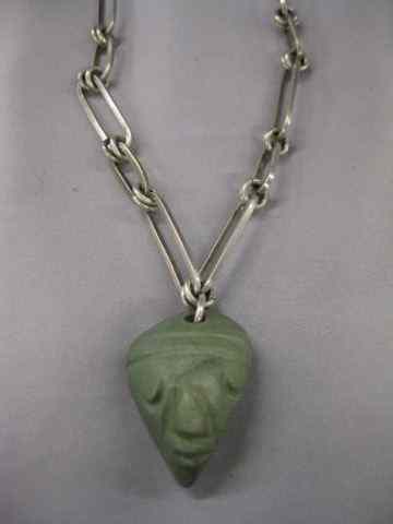 Appraisal: Sterling Carved Stone Pendant Necklaceby Winfred Clark Shaw '' long