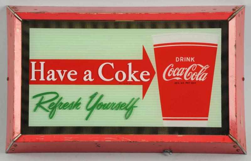 Appraisal: s Coca-Cola Lighted Sign Heavily made glass and fluorescent sign