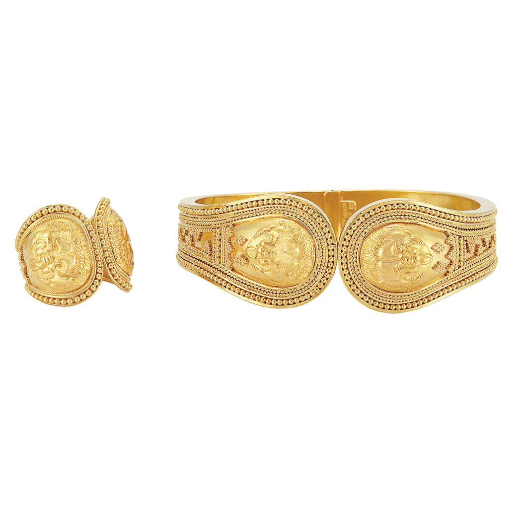 Appraisal: Gold Bangle Bracelet and Ring Ilias Lalaounis kt and kt