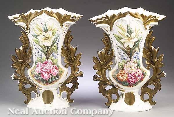 Appraisal: A Pair of Continental Polychrome and Gilt-Decorated Porcelain Flare Vases