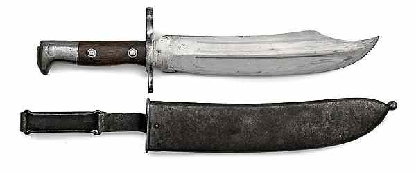 Appraisal: Krag Bowie Bayonet and Scabbard Bowie-style blade with ricasso stamped