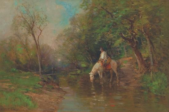 Appraisal: SMILLIE GEORGE HENRY American - Watering by the Footbridge oil