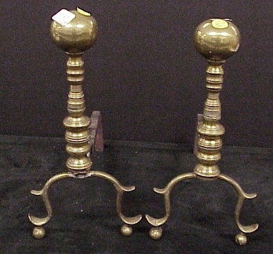 Appraisal: Pair of th C brass andirons ball finial spurred cabriole