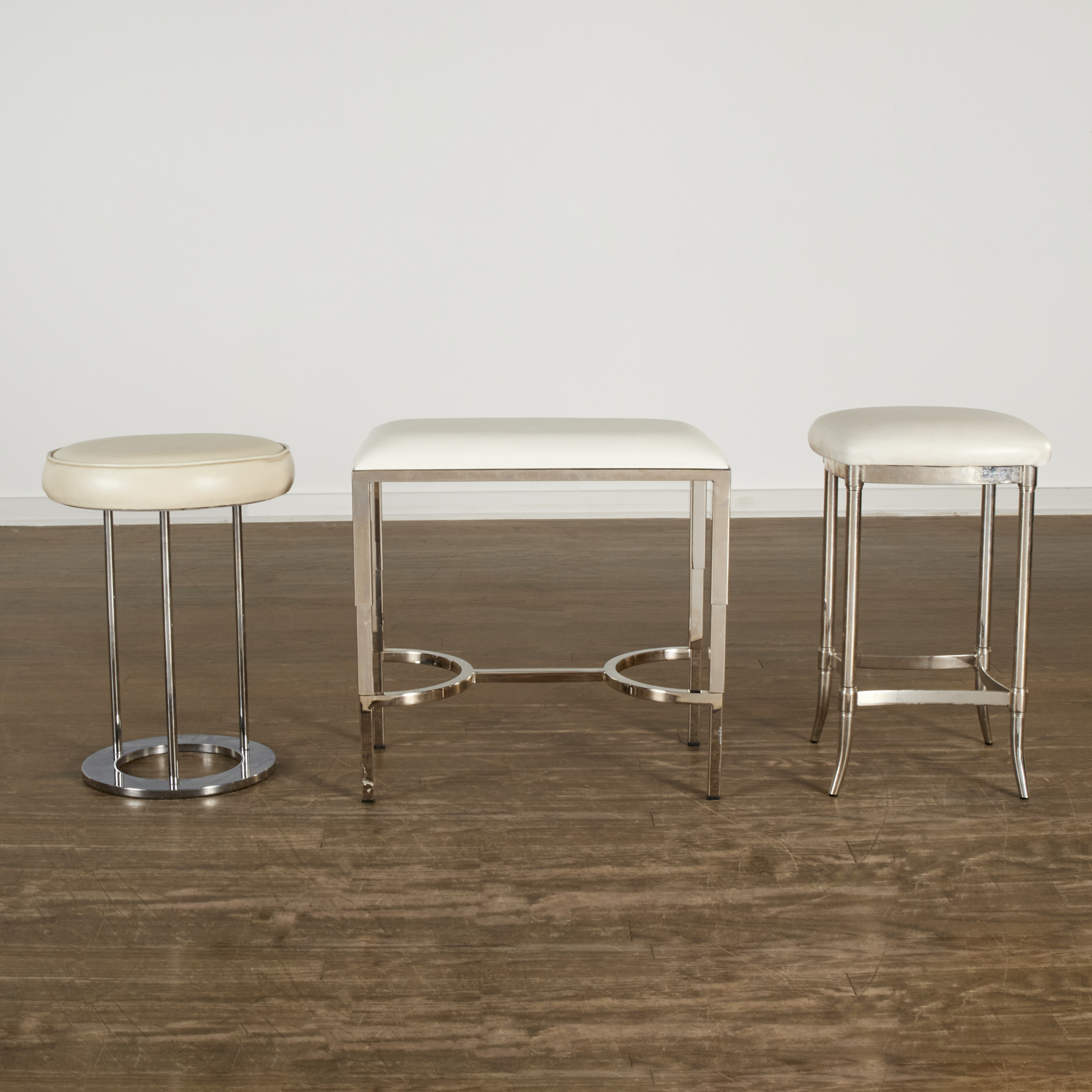 Appraisal: BILLY HAINES STYLE CHROME VANITY STOOLS th c American each