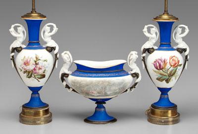 Appraisal: Center bowl with matching lamps center bowl with hand-painted follies