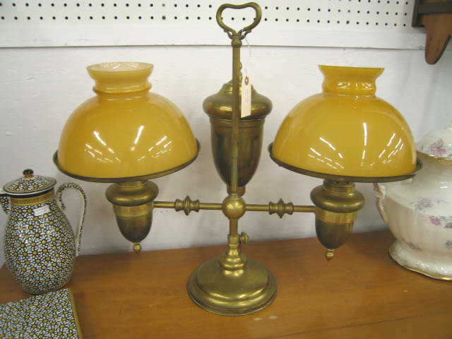 Appraisal: Antique Student Lamp double shade amber cased brass a fine