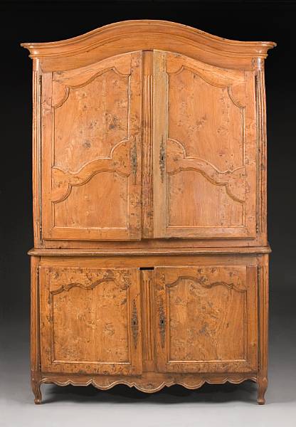 Appraisal: A Louis XV burl walnut buffet deux corps mid th