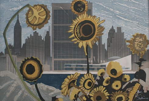 Appraisal: SEKINO Jun'ichiro Japan - City Scene ''NY Sunflowers'' Wood Block