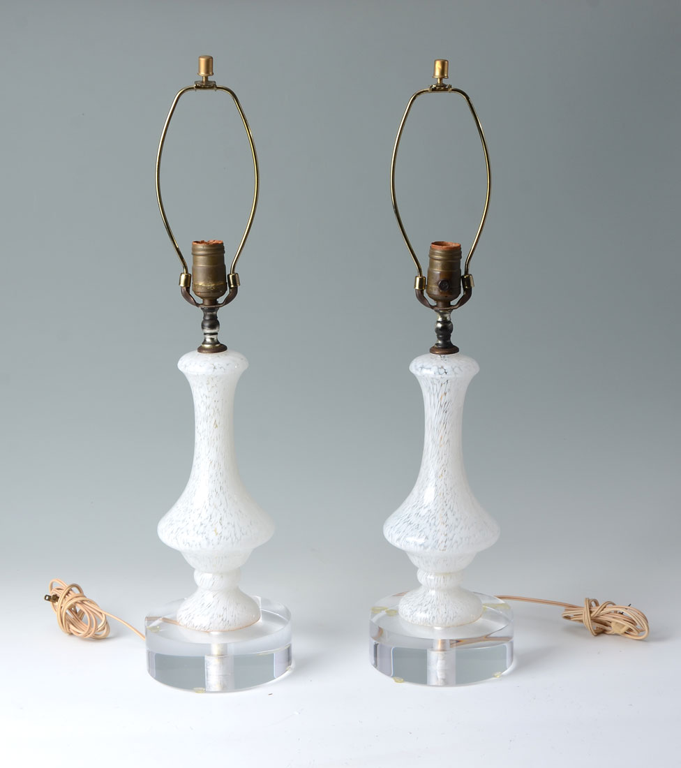 Appraisal: PAIR OF MURANO GLASS LAMPS Clear glass lamps with white