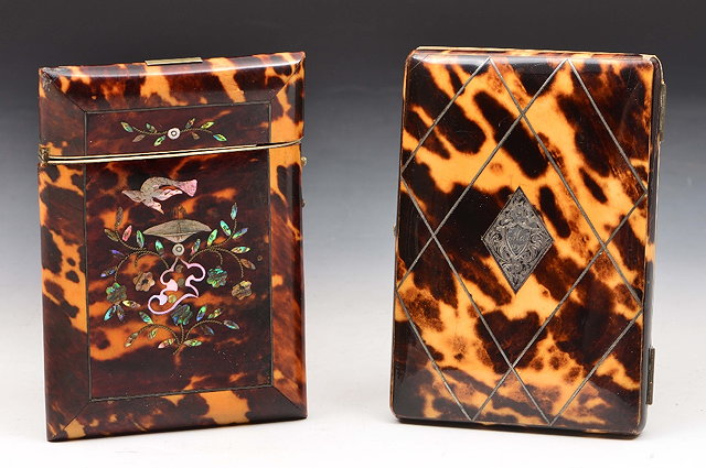 Appraisal: Two th Century tortoiseshell card casesone with a rising lid