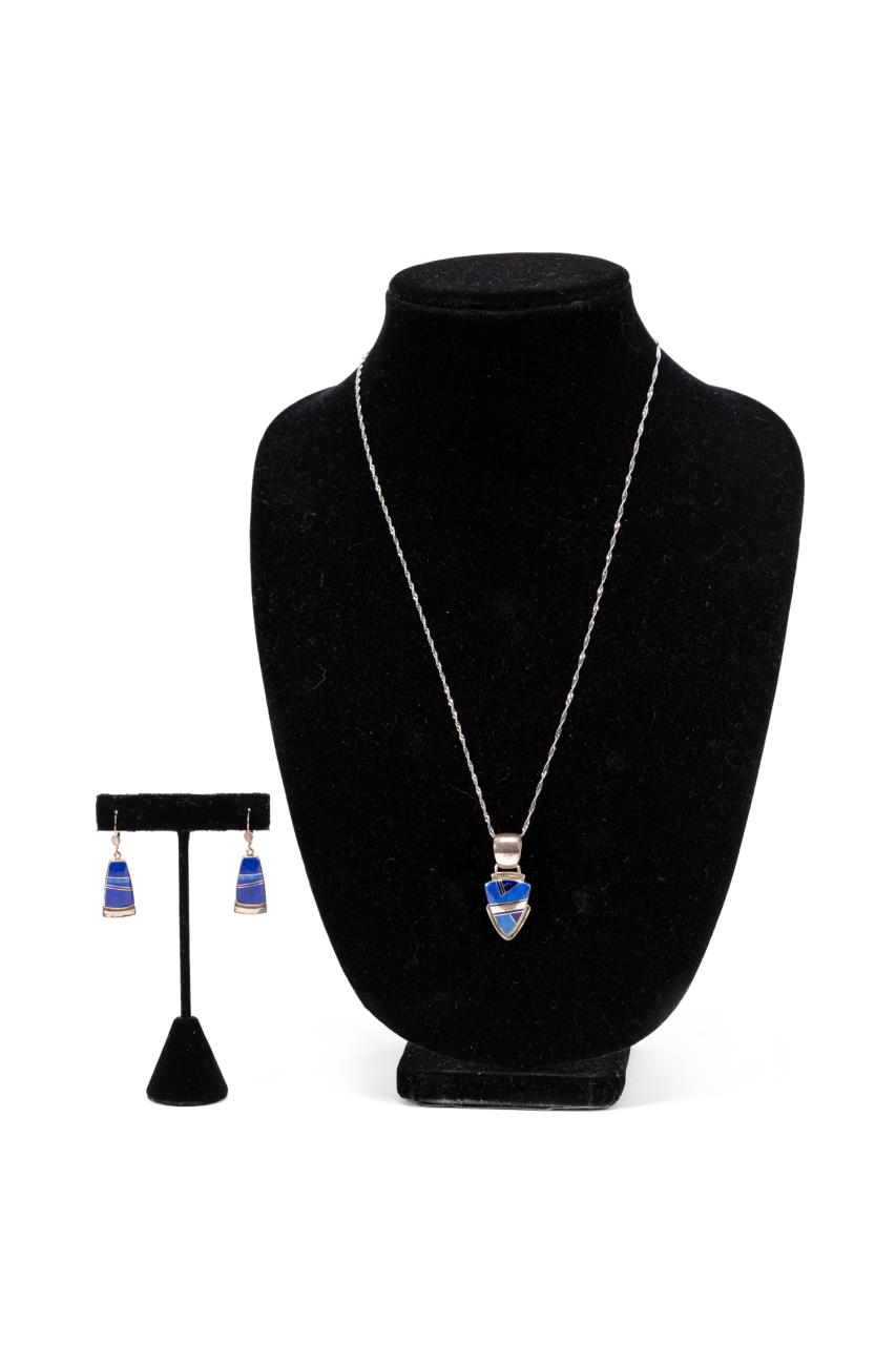 Appraisal: PCS NAVAJO STERLING AND LAPIS JEWELRY Three pieces of Navajo