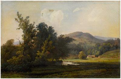 Appraisal: th century American School painting farm nestled in a cove