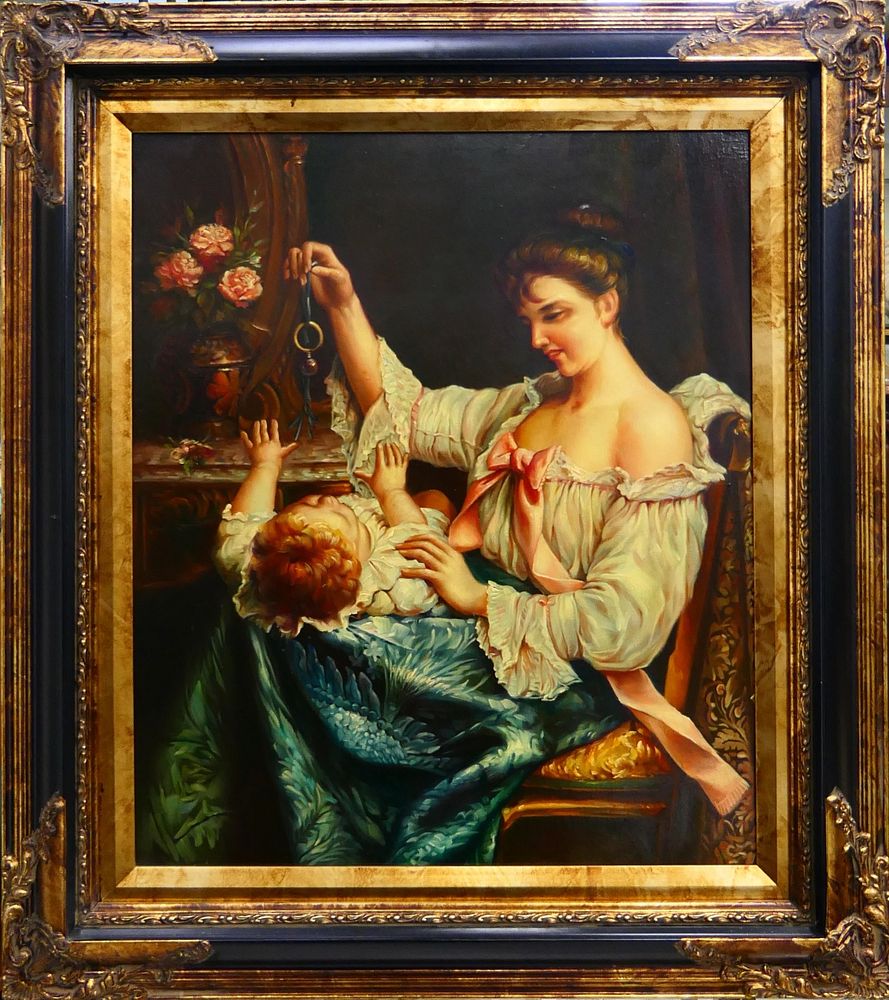 Appraisal: UNSIGNED OIL PAINTING ON CANVAS OF MOTHER CHILD Attributed to