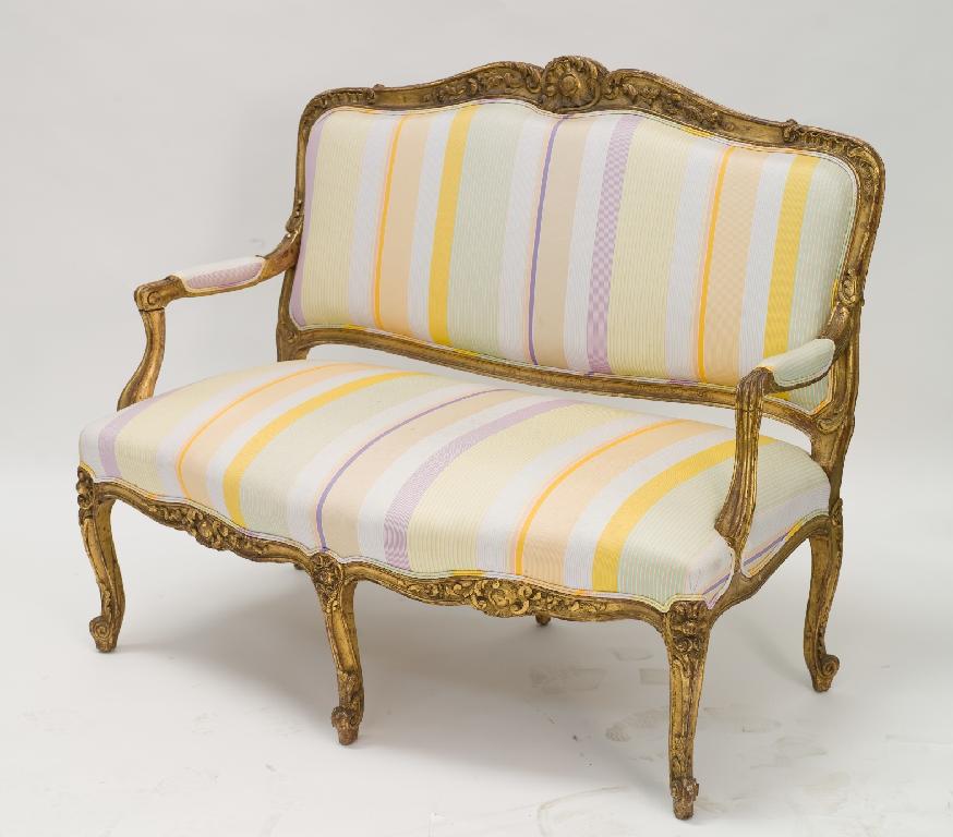 Appraisal: LOUIS XV STYLE GILTWOOD CANAPE th CENTURY the arched crest