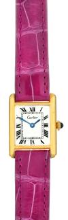 Appraisal: Cartier Wrist Watch With Purple Leather Band Cartier Travel Alarm