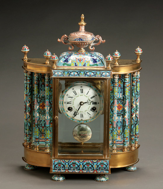 Appraisal: Chinese Cloisonn Enamel and Brass Mantel Clock Post Having a