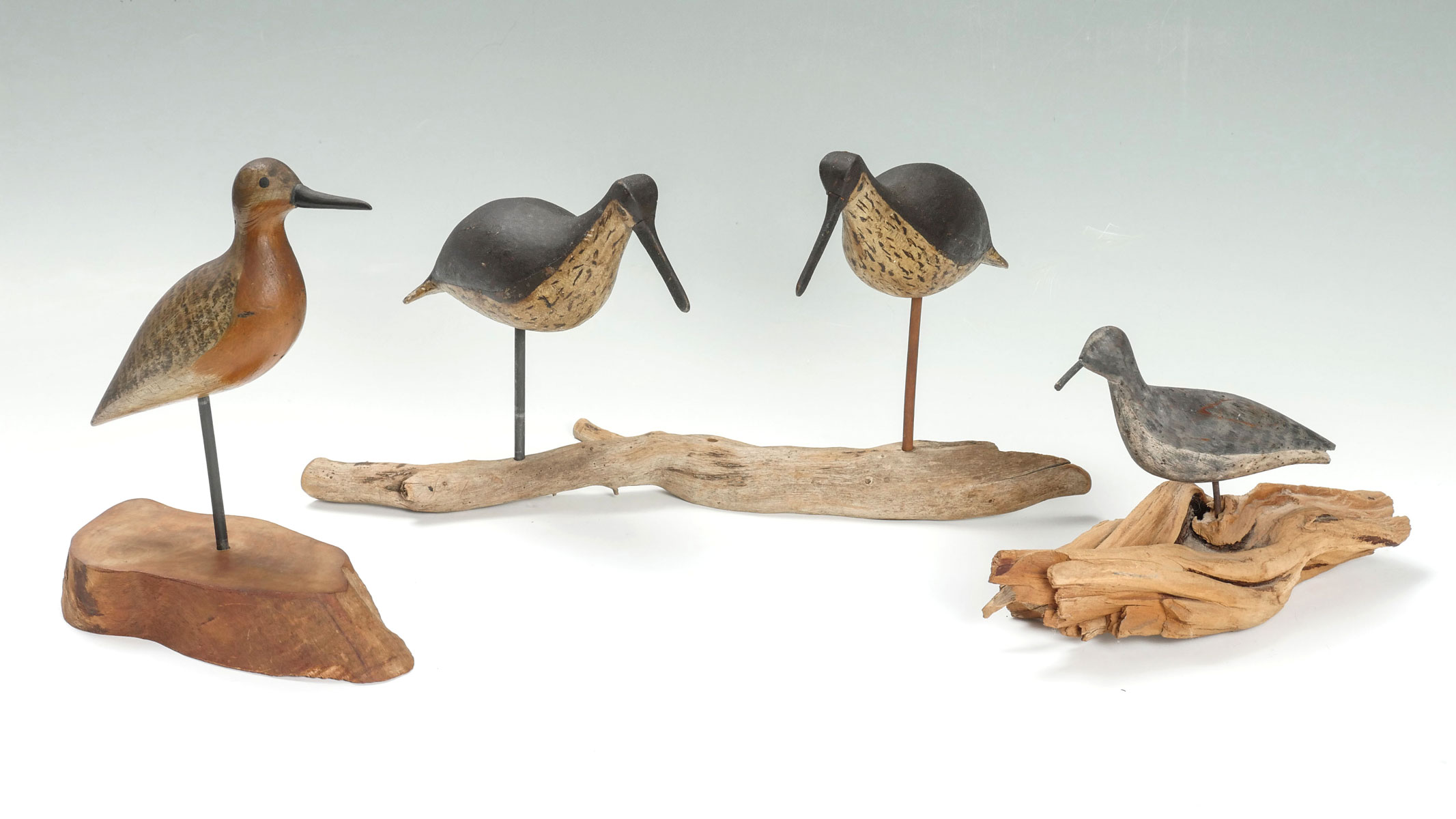 Appraisal: CIRCA CARVED SIGNED SHORE BIRDS Comprising - Carved and painted