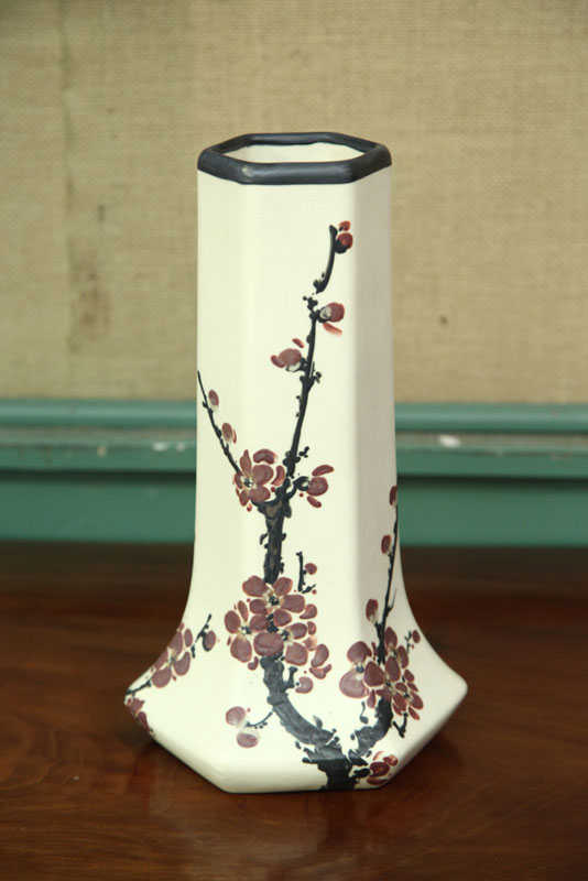 Appraisal: WELLER HUDSON VASE White paneled vase with maroon floral decoration