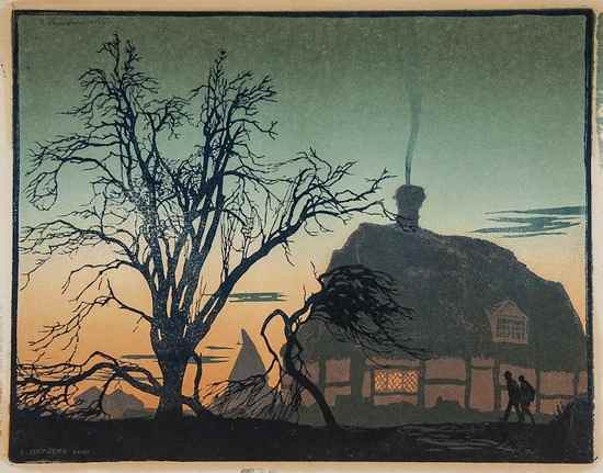 Appraisal: Emile Antoine Verpilleux - Winter Sunset woodcut printed in colours