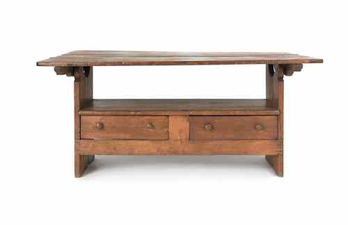 Appraisal: Pine bench table th c with two drawers h w