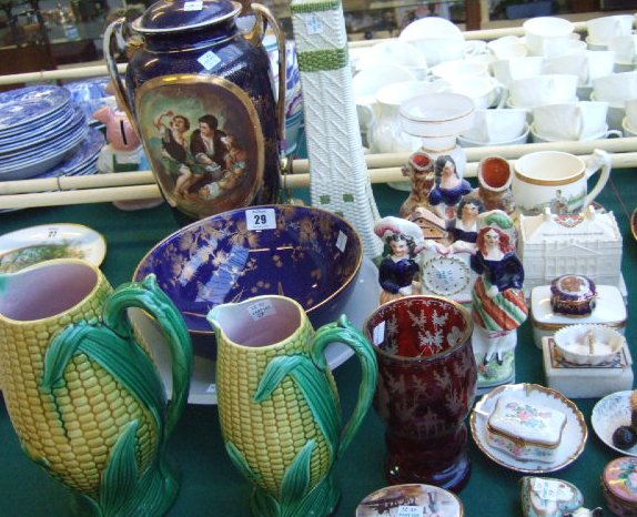 Appraisal: A quantity of ceramics including two majolica moulded pottery jugs