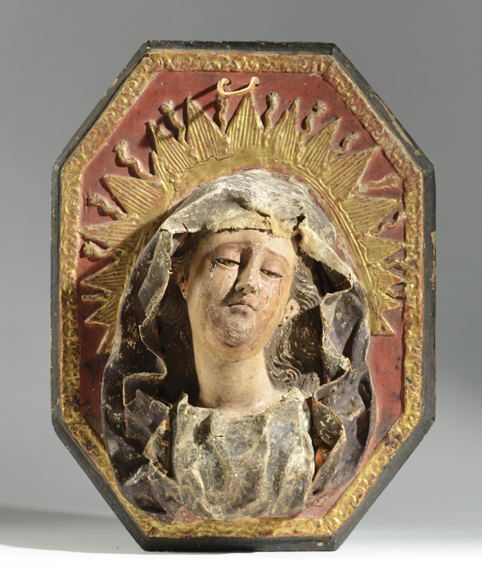 Appraisal: ICONIC MADONNA WALL PLAQUE having high relief canvas and composition