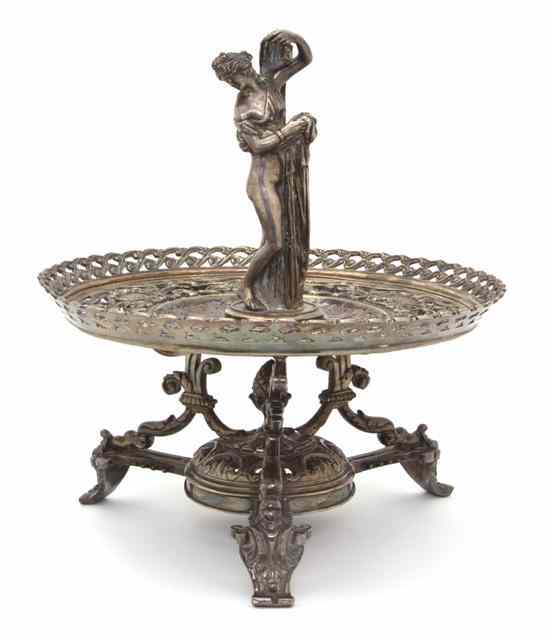 Appraisal: A Continental Silverplate Tazza of pierced circular form centered by