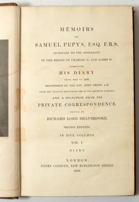 Appraisal: Smith J A Memoirs of Samuel Pepys Esq FRS vols