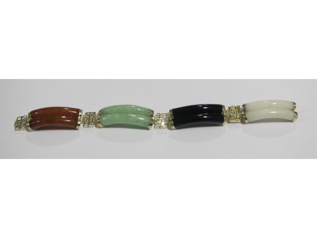 Appraisal: Chinese ct gold mounted jade and onyx bracelet