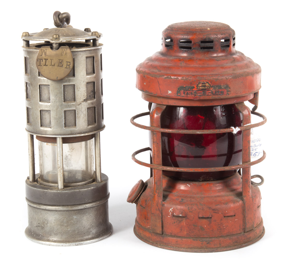 Appraisal: Two metal and glass signal lanterns circa s Koehler lantern