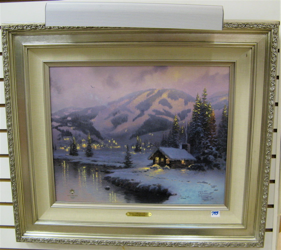 Appraisal: THOMAS KINKADE LIMITED EDITION COLOR PRINT embellished with oil on