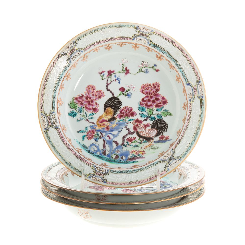 Appraisal: Four Chinese Export Famille Rose Plates Yongzheng circa beautiful and